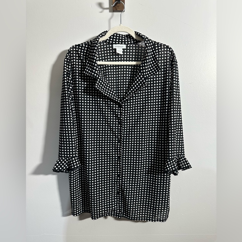 Avenue Women’s 22/24 Semi Sheer 3/4 Sleeve Black White Blouse | SKU 0520